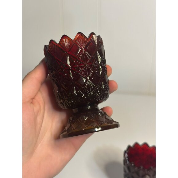 VTG Fenton Ruby Diamond Footed Votive Candle Holders - Set of 2 4.75" Glass - Picture 5 of 9